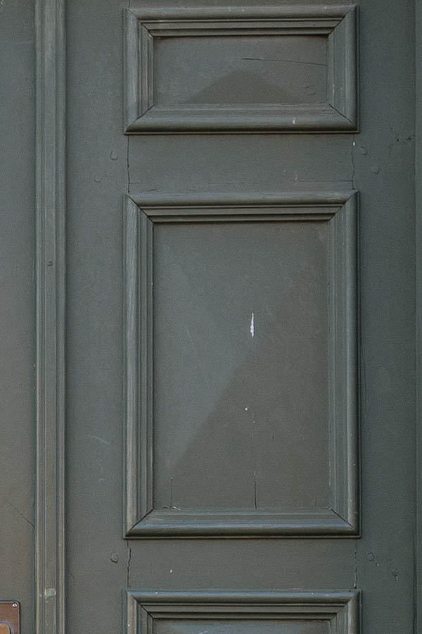 Photo 11370: Panelled, green double door with top window