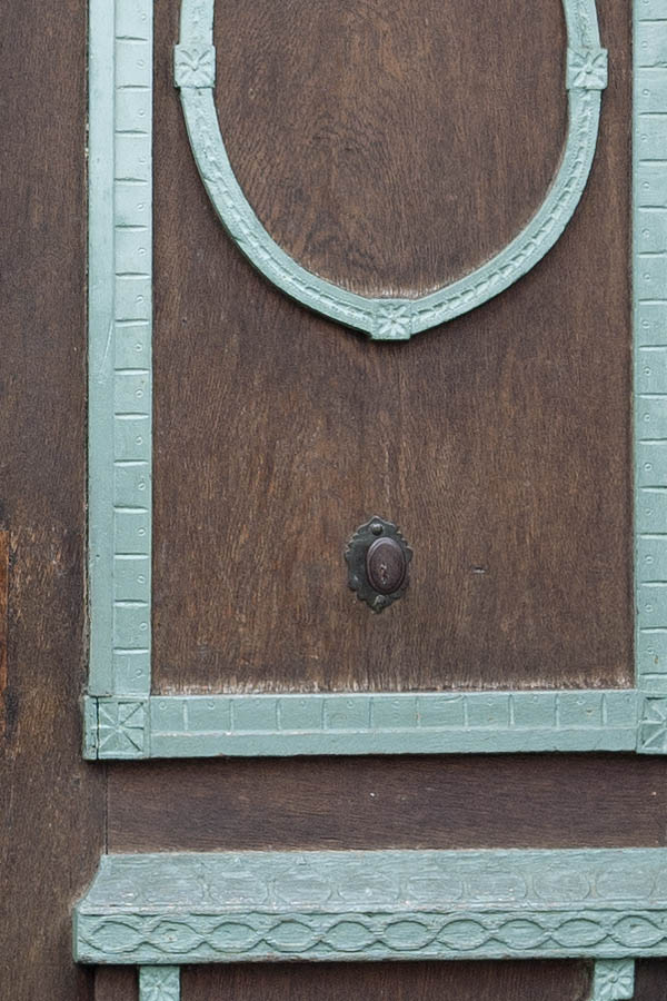 Photo 11869: Lopsided, formed, carved, light green, oiled and brown double door with fan light