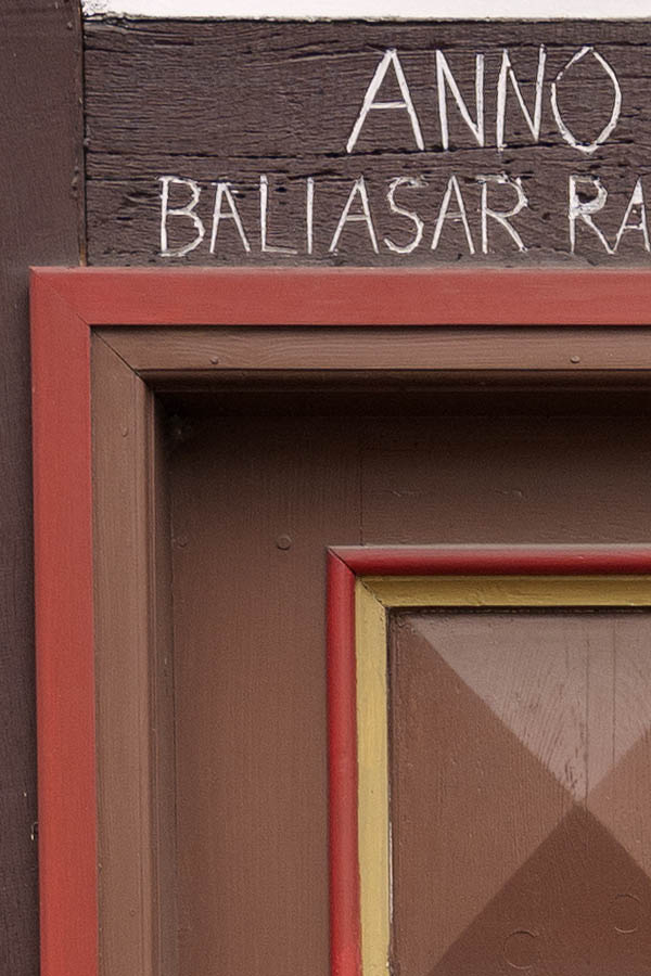 Photo 12118: Wide, panelled, brown, red and yellow door