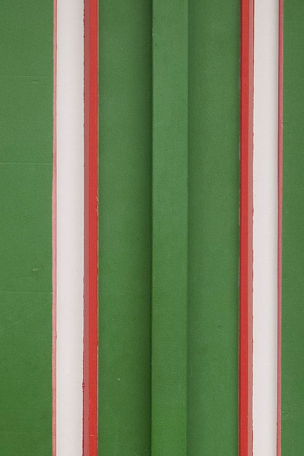 Photo 12120: Panelled, green, red and white door with sidepiece