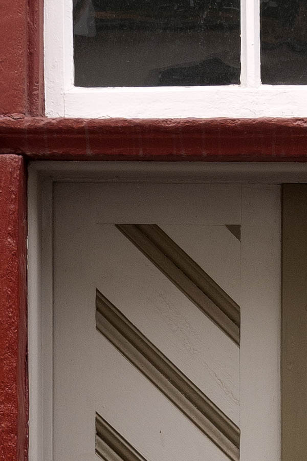 Photo 12129: Panelled, grey and brown door with top window