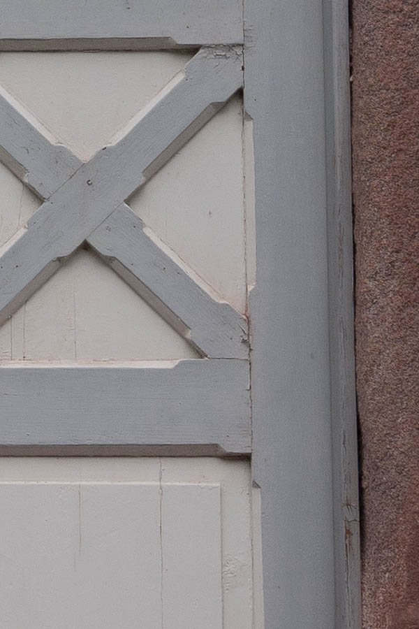 Photo 12311: Panelled, grey and white door with fan light