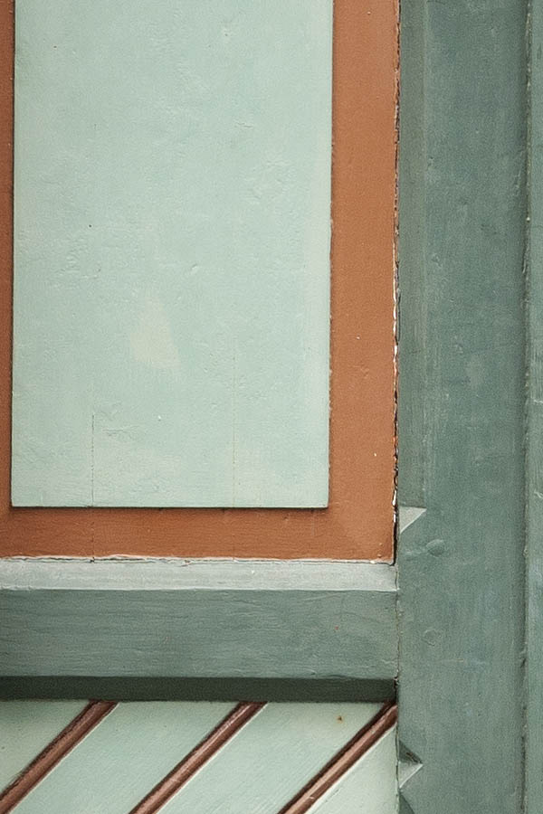 Photo 12325: Carved, panelled, green, light green and brown door