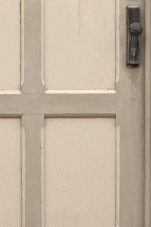 Photo 12611: Panelled, light yellow gate with fan light and door lights