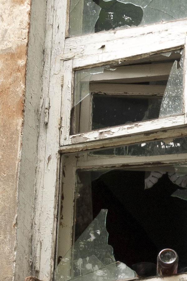 Photo 12913: Decayed, white window with five frames