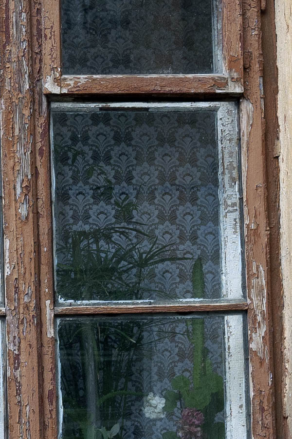 Photo 13234: Brown, barred window with six panes