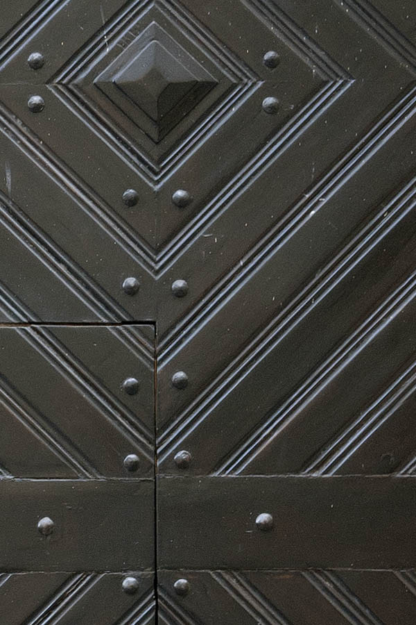 Photo 13560: Formed, panelled, black gate with minor door