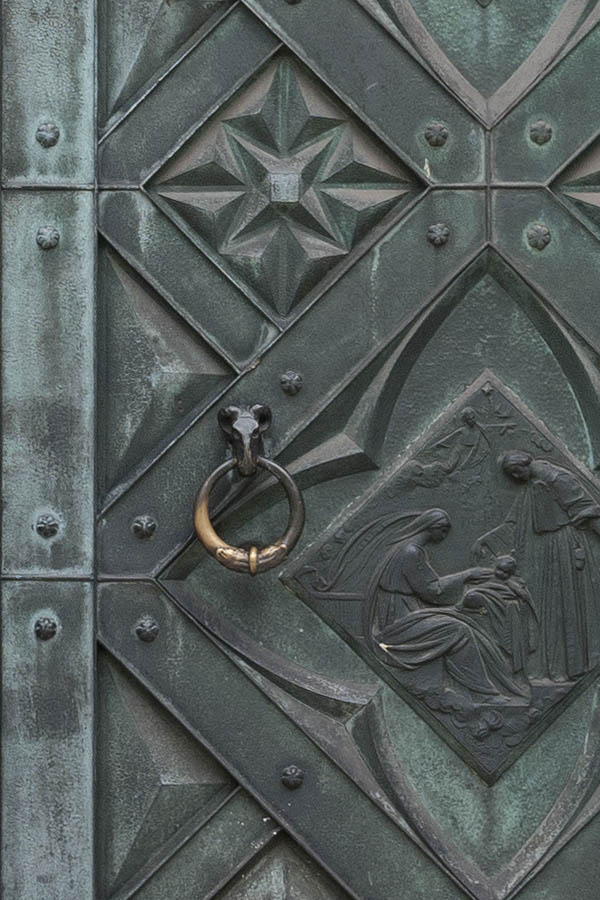 Photo 13568: Black copper double door with metal decoration and latticed fan light