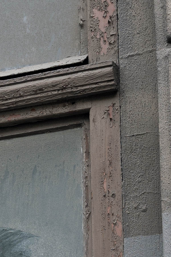 Photo 13646: Worn, brown window with four frames
