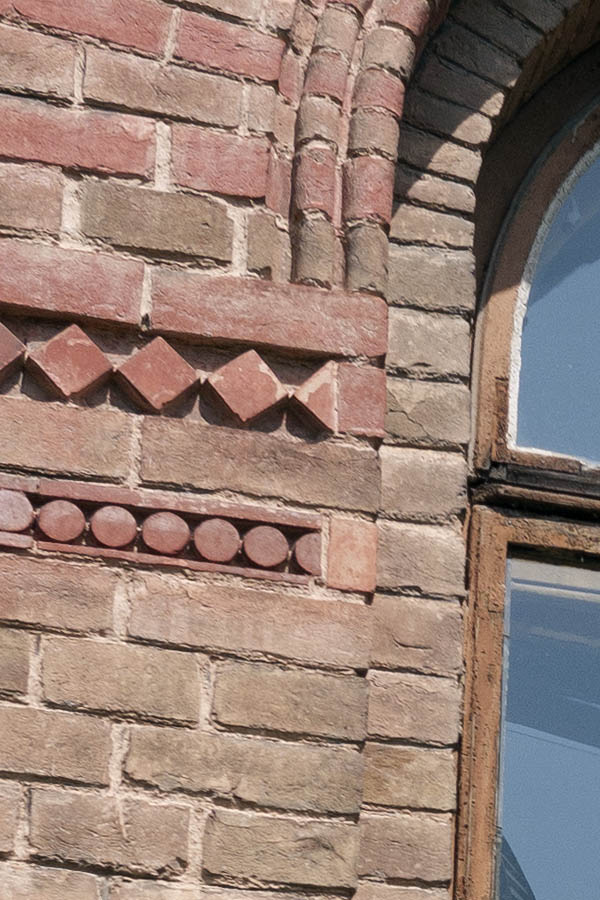 Photo 13965: Formed, brown window with four frames and six panes