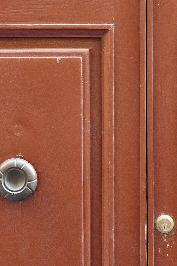 Photo 14758: Panelled, brown double door with latticed fan light