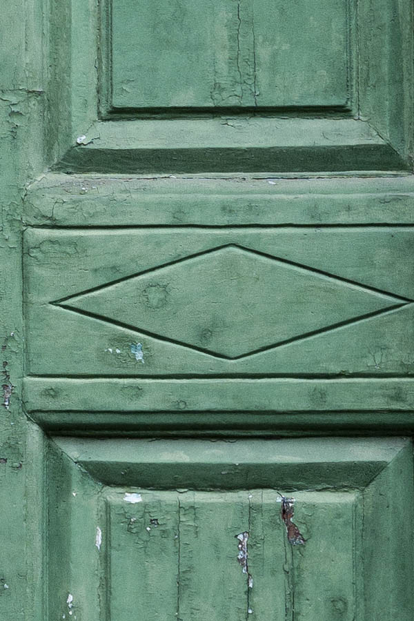 Photo 14814: Worn, panelled, green double door