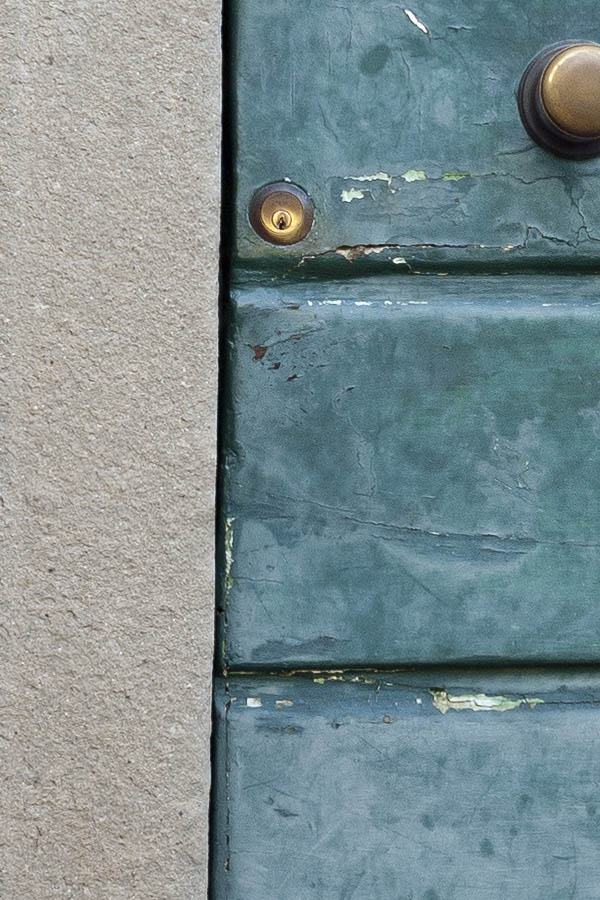 Photo 14832: Worn, teal door made of planks