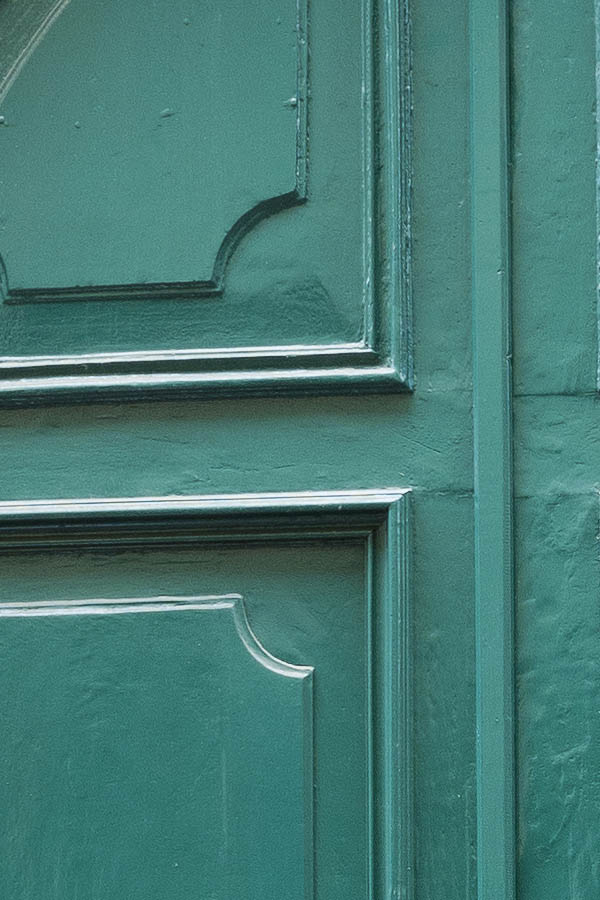 Photo 14873: Formed, panelled, green double door 
