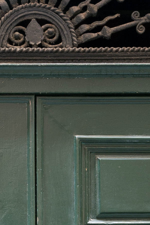 Photo 14929: Panelled, green double door with latticed fan light