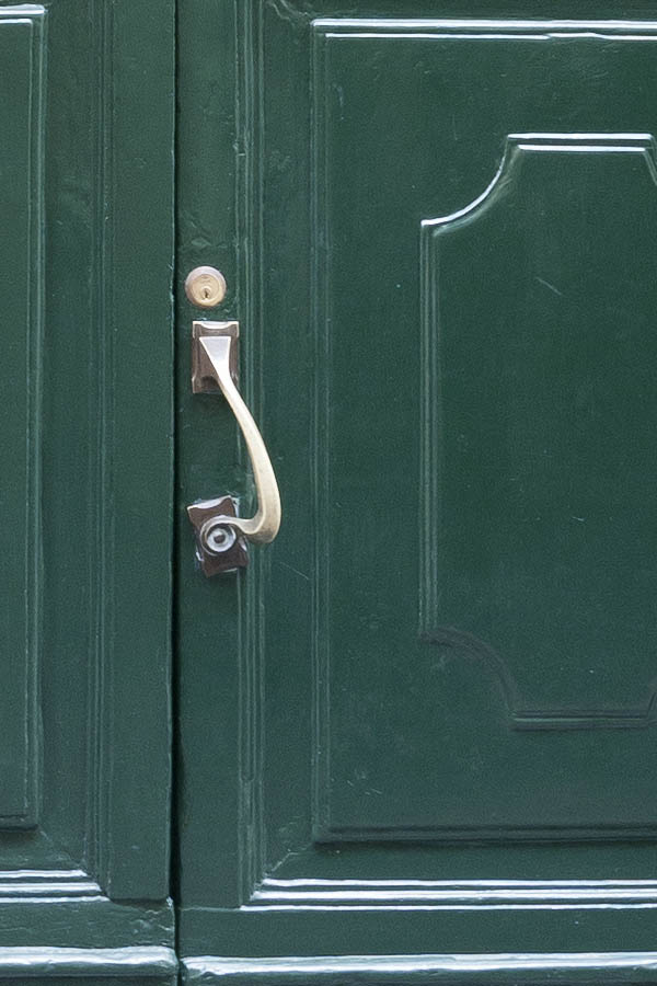 Photo 15018: Panelled, green gate with barred fan light and minor door