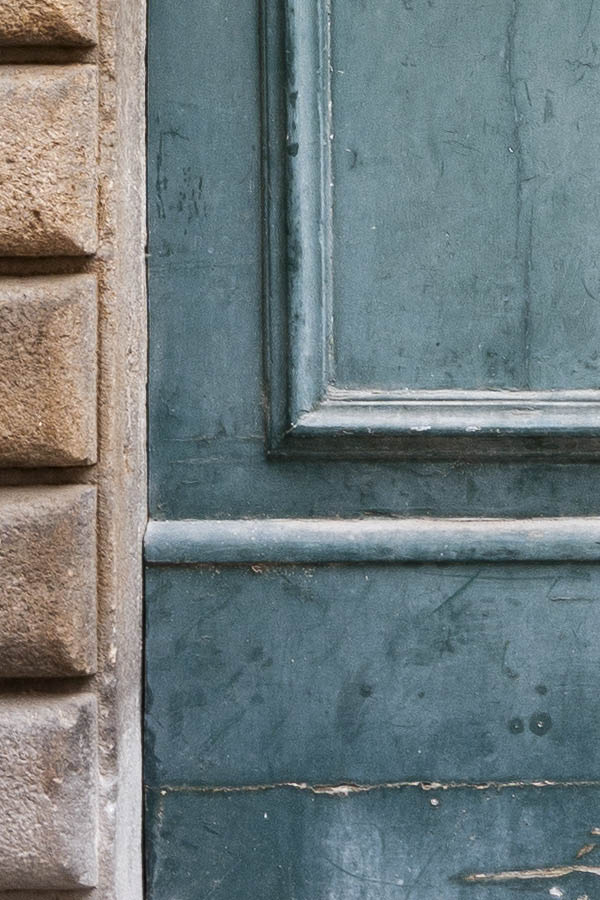 Photo 15034: Worn, panelled, formed, green double door
