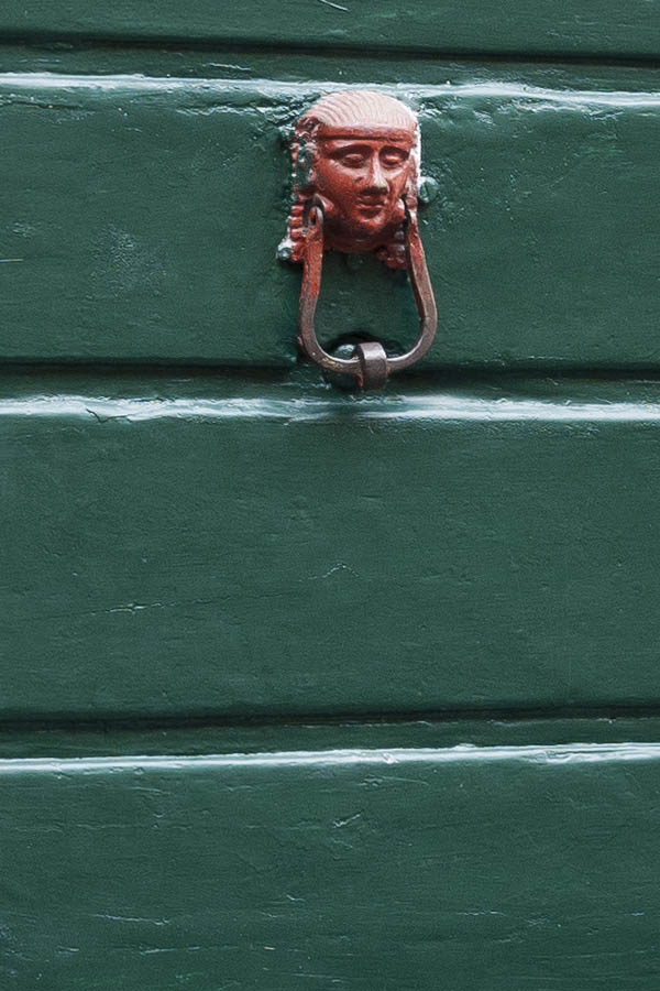 Photo 15178: Green door made of planks with a latticed top window