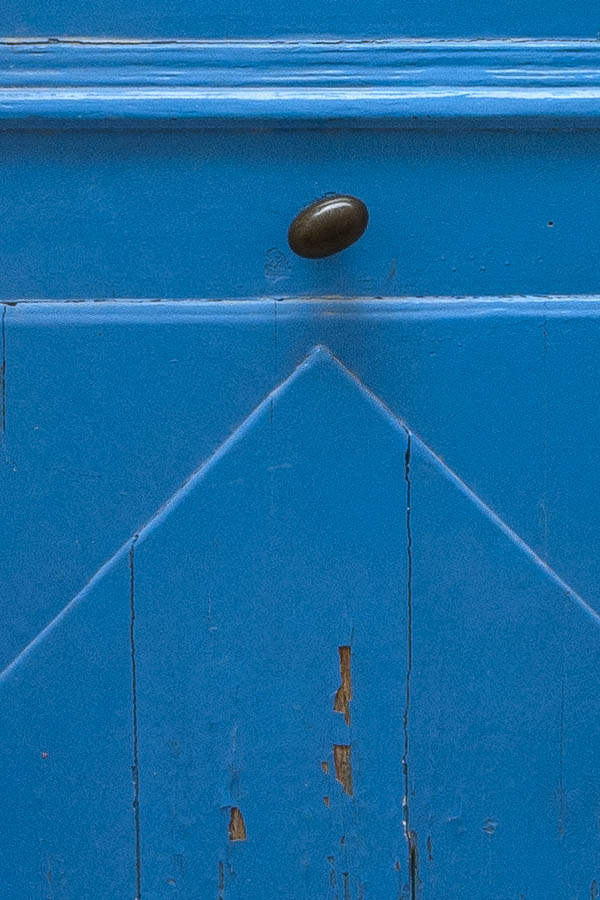 Photo 15469: Panelled, blue door with barred fan light