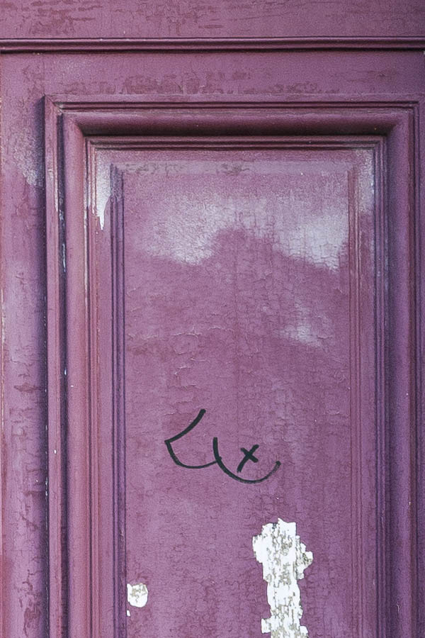Photo 15533: Worn, formed, panelled, purple gate
