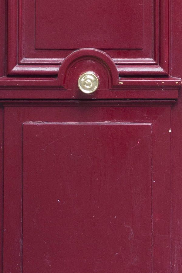 Photo 15569: Formed, carved, panelled, purple double door with latticed door lights