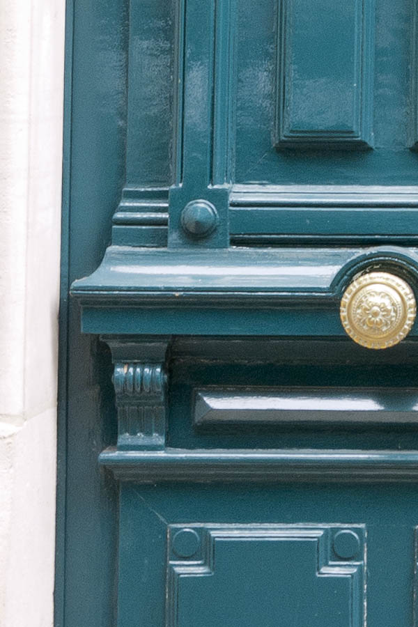 Photo 15571: Carved, panelled, teal double door