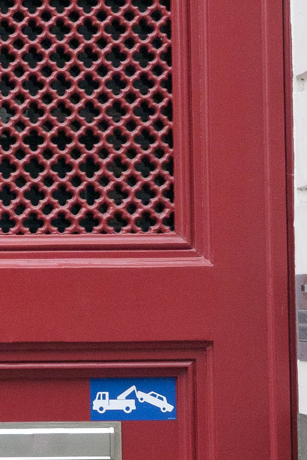 Photo 15836: Panelled, red gate with fan light and latticed door lights