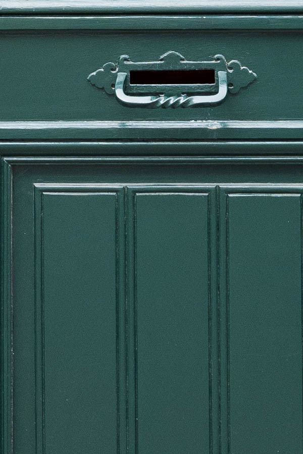 Photo 15886: Panelled, carved, green door with white and green top window