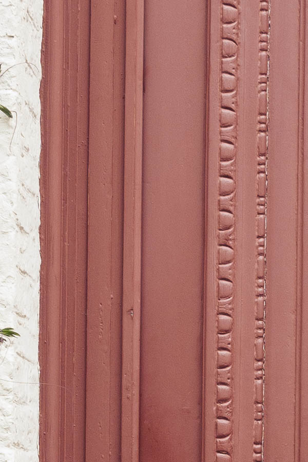 Photo 16038: Panelled, carved, brown door with top window