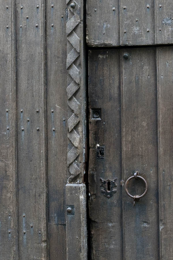 Photo 16040: Formed, carved, oiled gate with minor door