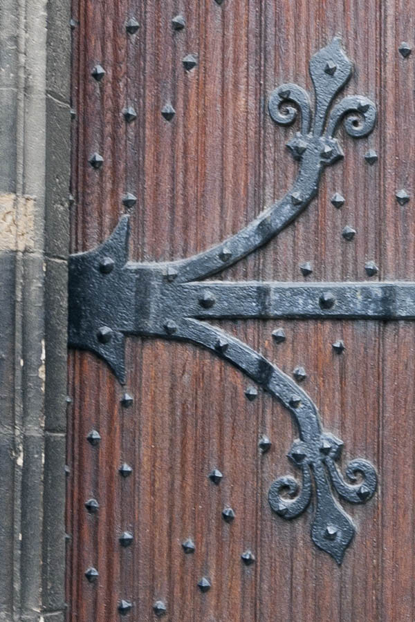 Photo 16100: Formed, carved, brown double door made of planks