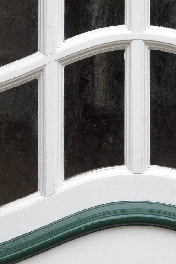 Photo 16322: Panelled, green and white door with top window and formed door lights