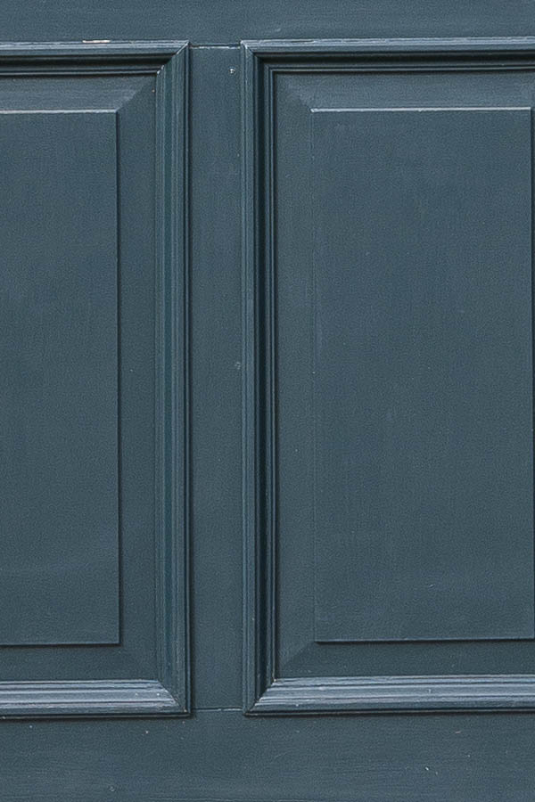 Photo 16861: Panelled, carved, teal door with top window