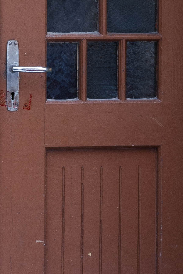Photo 17122: Formed, panelled, brown double door with fan light