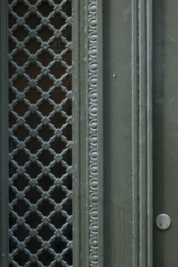 Photo 17640: Panelled, carved, latticed, green double door with door lights