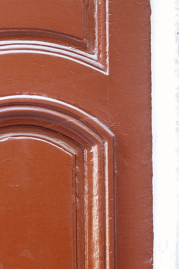 Photo 17891: Panelled, formed, brown double door with top window