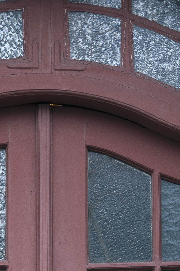 Photo 18600: Panelled, formed, red double door with fan light