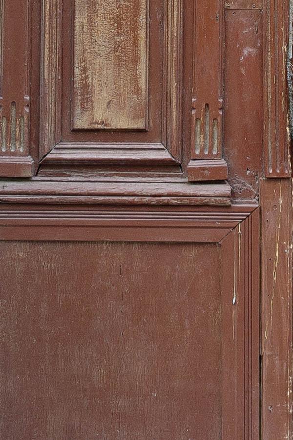 Photo 19015: Panelled, carved, brown double door with fan light