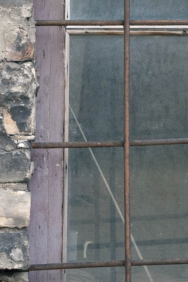 Photo 19179: Formed, purple T-post window with six panes
