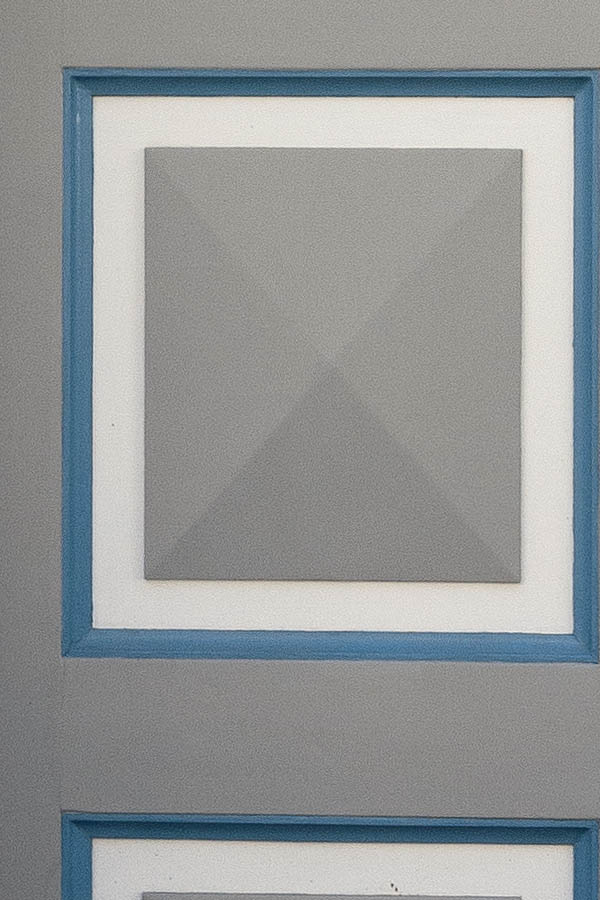 Photo 19909: Panelled, grey, turquoise and white gate with fan light