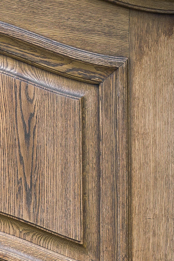 Photo 23820: Formed, panelled, oiled double door with door knobs and latticed fan light