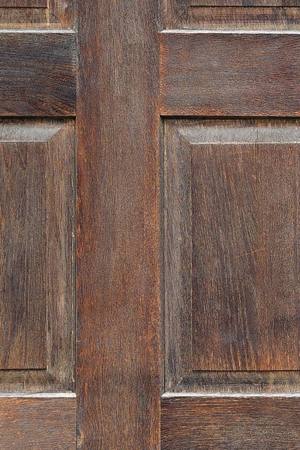 Photo 23830: Worn, panelled, oiled double door with 24 panes
