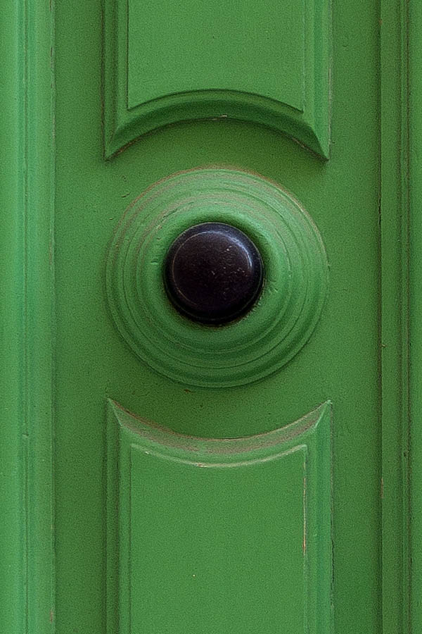 Photo 24019: Panelled, carved, green double door with top window