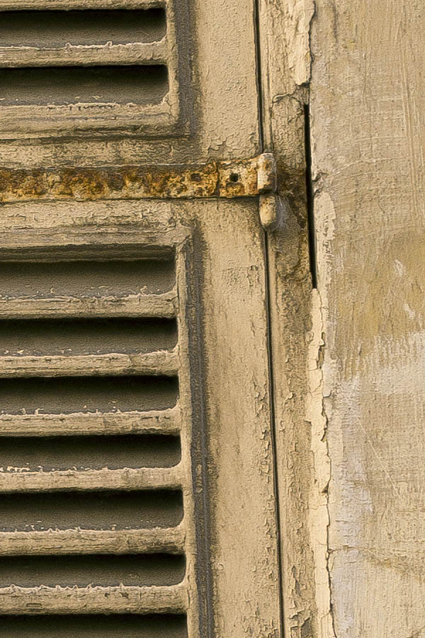 Photo 24057: Worn, narrow, yellow double shutters