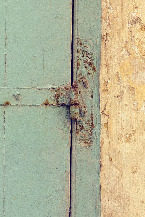 Photo 24143: Narrow, worn, light green double door
