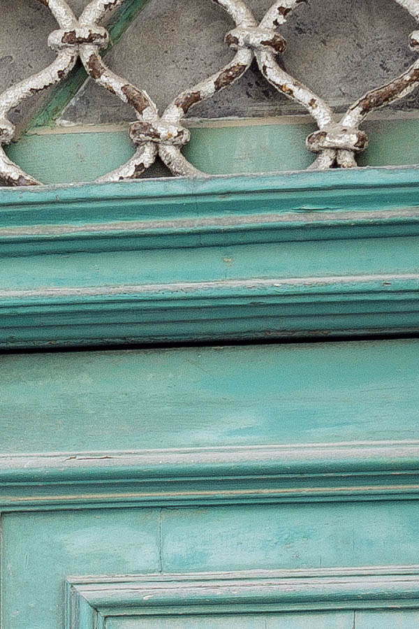 Photo 24225: Panelled, light green gate with latticed fan light