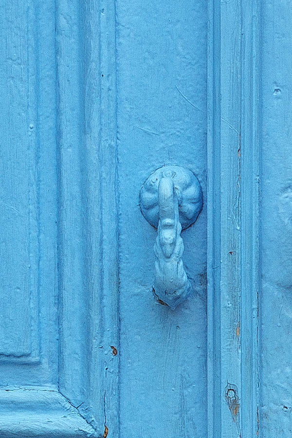 Photo 24512: Worn, panelled, light blue double door