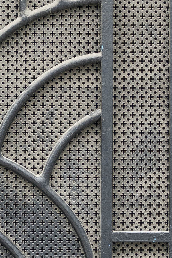 Photo 24556: Black metal door with lattice and top window