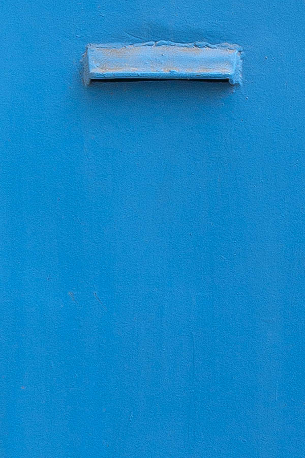 Photo 24595: Narrow, light blue metal plate double door with barred door lights and top window