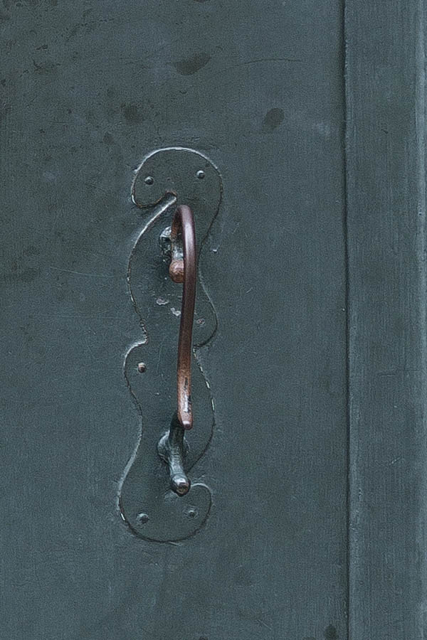 Photo 24754: Narrow, panelled, teal double door